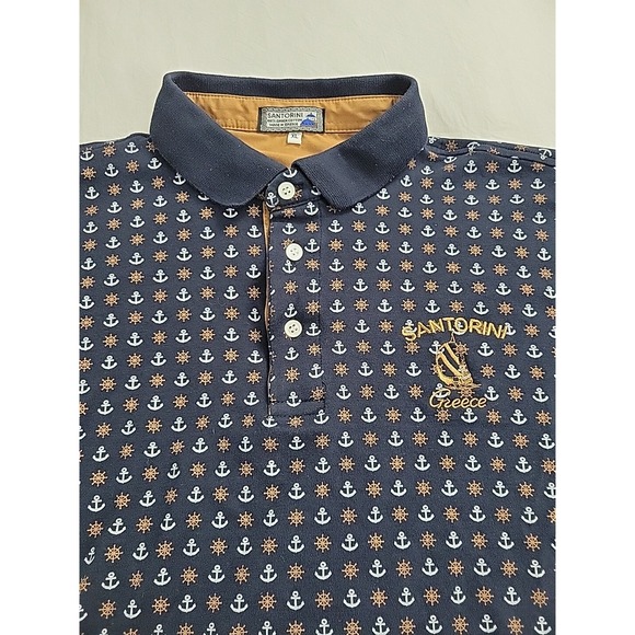Meet Me In Santorini Other - SANTORINI Greece Men's Blue Polo Shirt Size XL Helm & Anchor All over